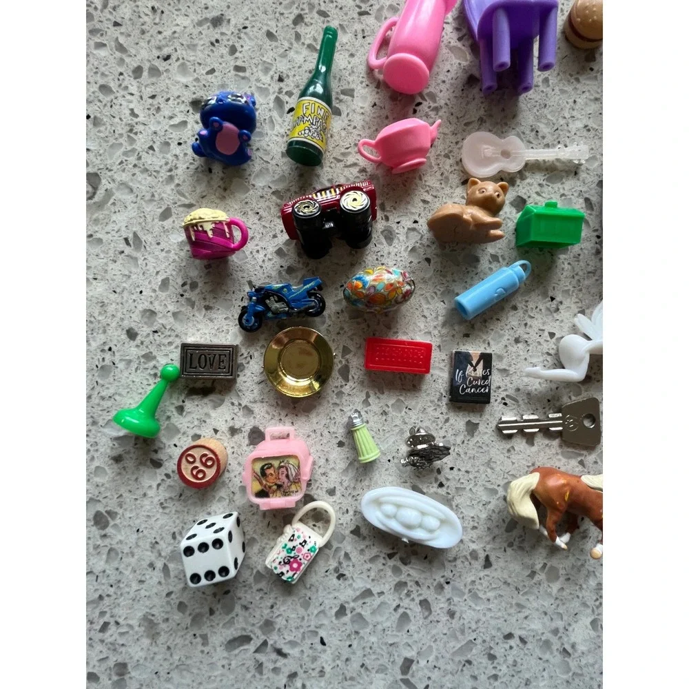 Assorted Miniature Toy Lot Mixed Trinkets Dollhouse Accessories Food Animals